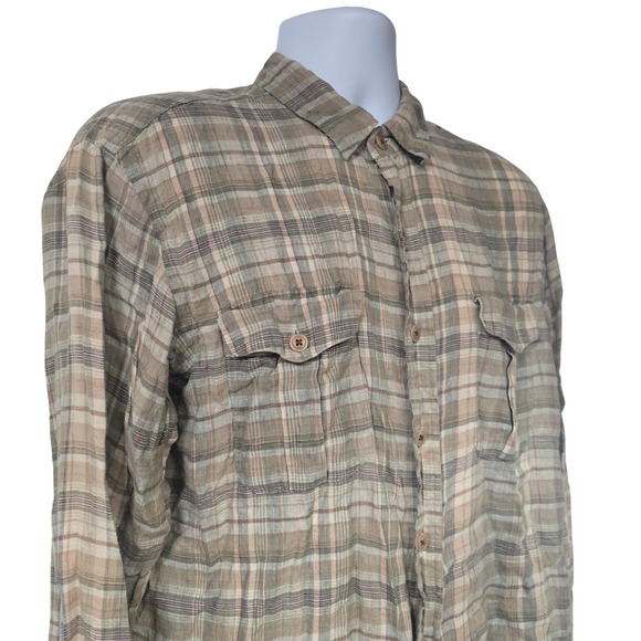 Polo Ralph Lauren Plaid Linen Shirt Mens L Brown Tan Button Down Long Sleeve L - Picture 2 of 5